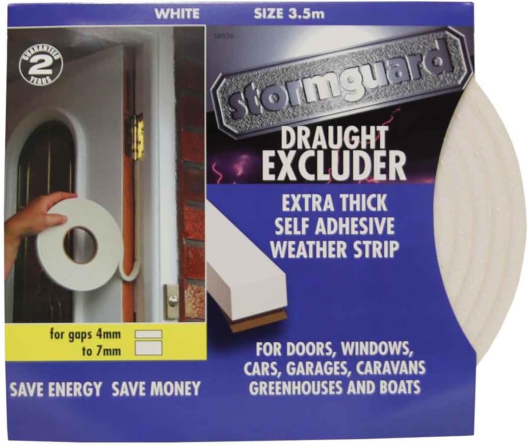 White Extra Thick Rubber Foam Draught excluder Weather proofing Seal for 4-7mm Gaps by Stormguard. 3.5 Metre roll. Guaranteed 2 Years.