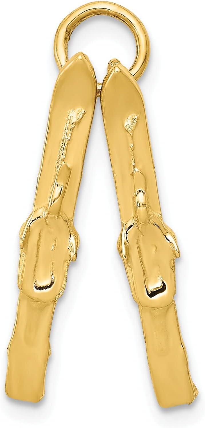 14K Yellow Gold 3D Pair of Skis Charm Skiing Jewelry
