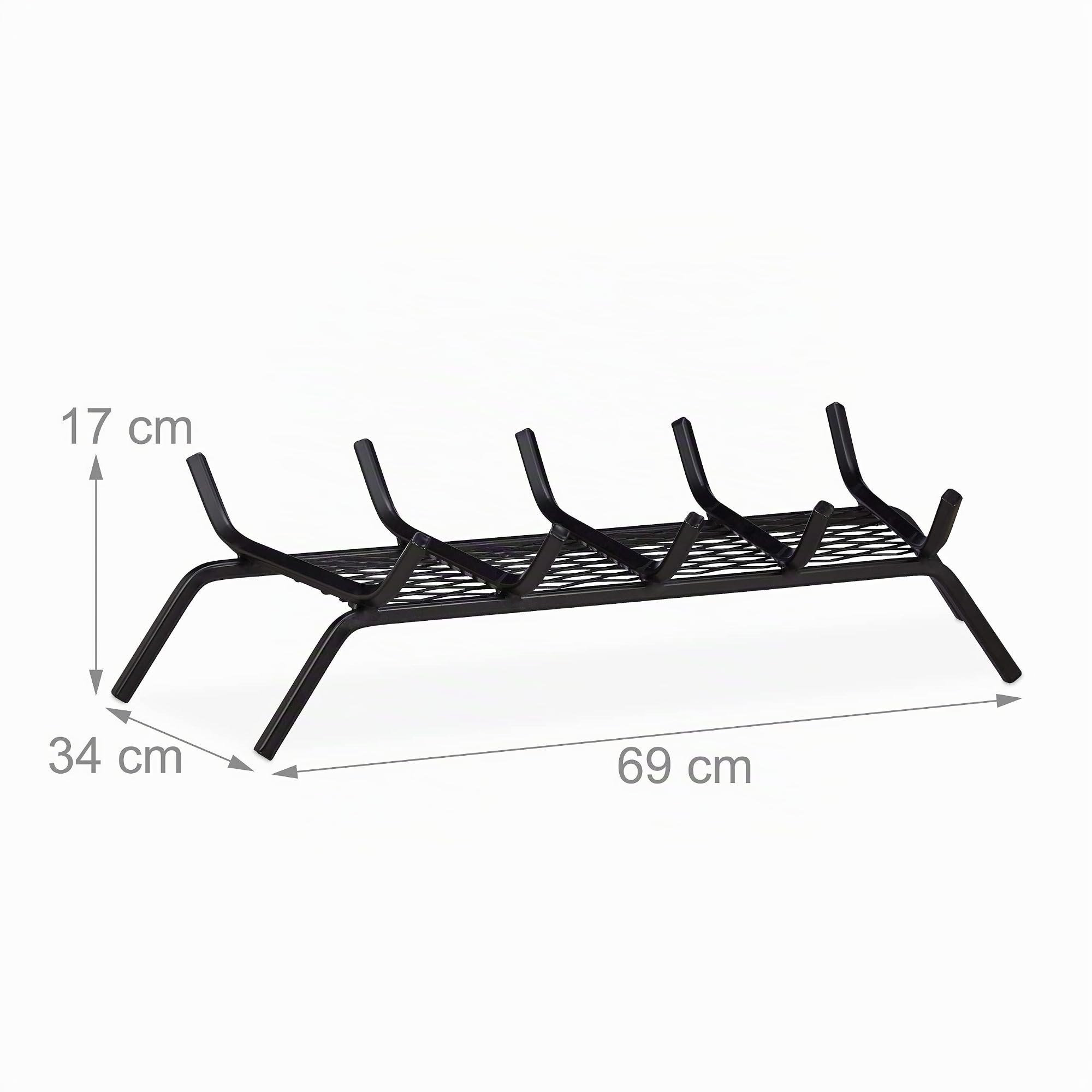 Relaxdays Parrilla para Chimenea, Rectangular, Acero, Resistente, Cesta con pies, 17x69x34 cm, Negro