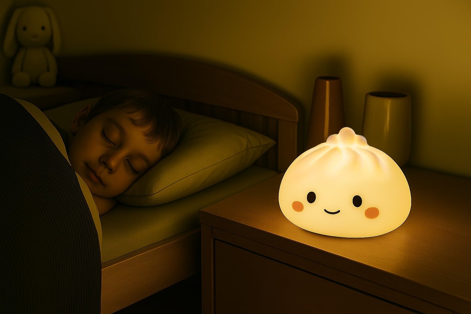 ILLIYIN Versatile Indoor/Outdoor LED 3 Light Mode USB Rechargeable Adorable Squishy Bao Bun Dumpling Flat Surface Light