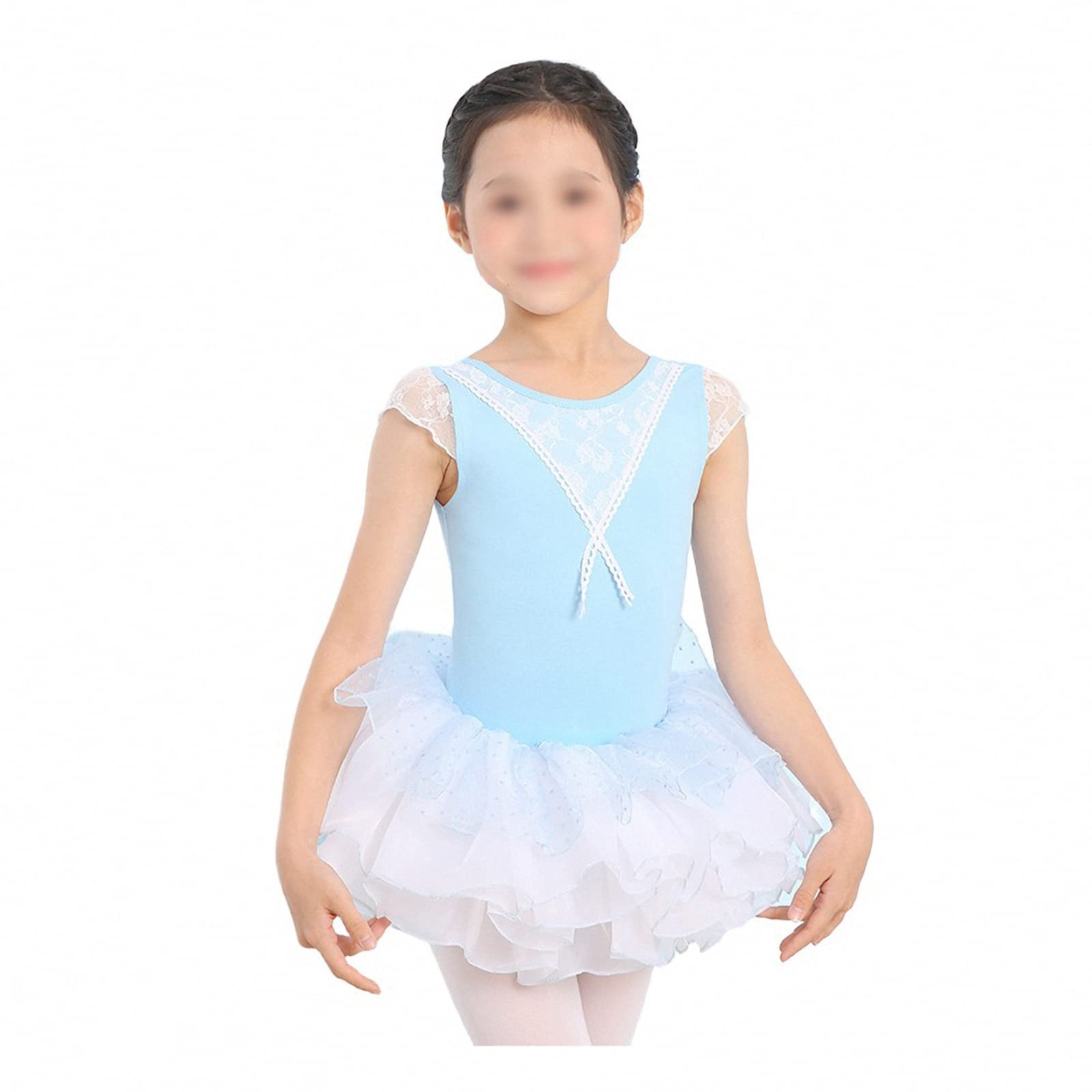 Ropa de práctica de Baile de Ballet para niños,Falda de tutú de Manga Corta de Encaje para niñas de Primavera y Verano,Leotardo de Baile cómodo y Transpirable para Escuela