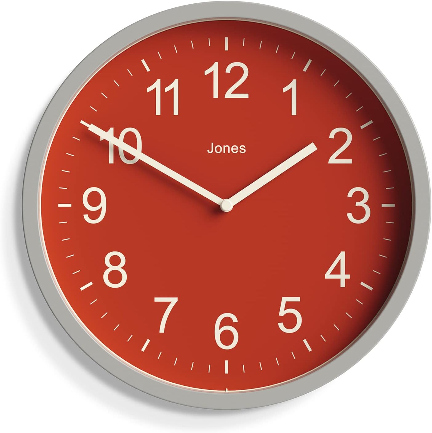 Jones Clocks ® The House Warmer, Round Modern Wall Clock, Grey Clock