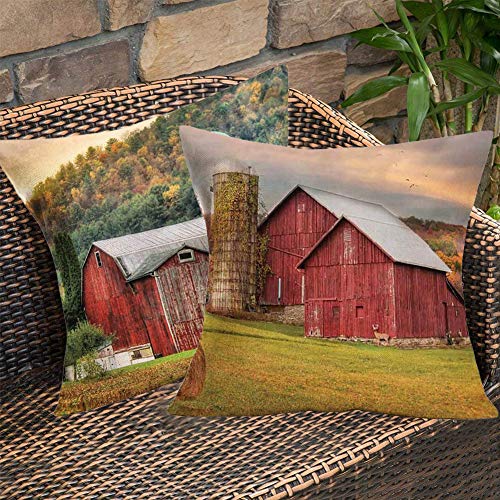 Sharej Usa Red Farm House Decorative Pillows Cover Rustic Sign Country Road Throw Pillow Case Farmhouse Home Cushion Cover Decor For Sofa Couch 18" X 18" Inch Cotton Linen, 4 Pack #TOP2