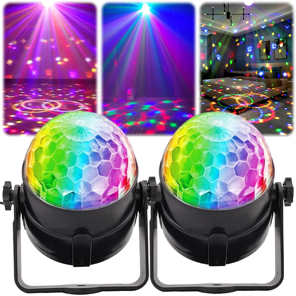 Jopwue 2 Pcs Disco Lights,360° Rotation Sound Activated Disco Ball Lights With Remote Control,Christmas Party Atmosphere Light For Kid Xmas Birthday Disco Parties Lighting, Home,Dance Karaoke Decorating (2 Pcs)