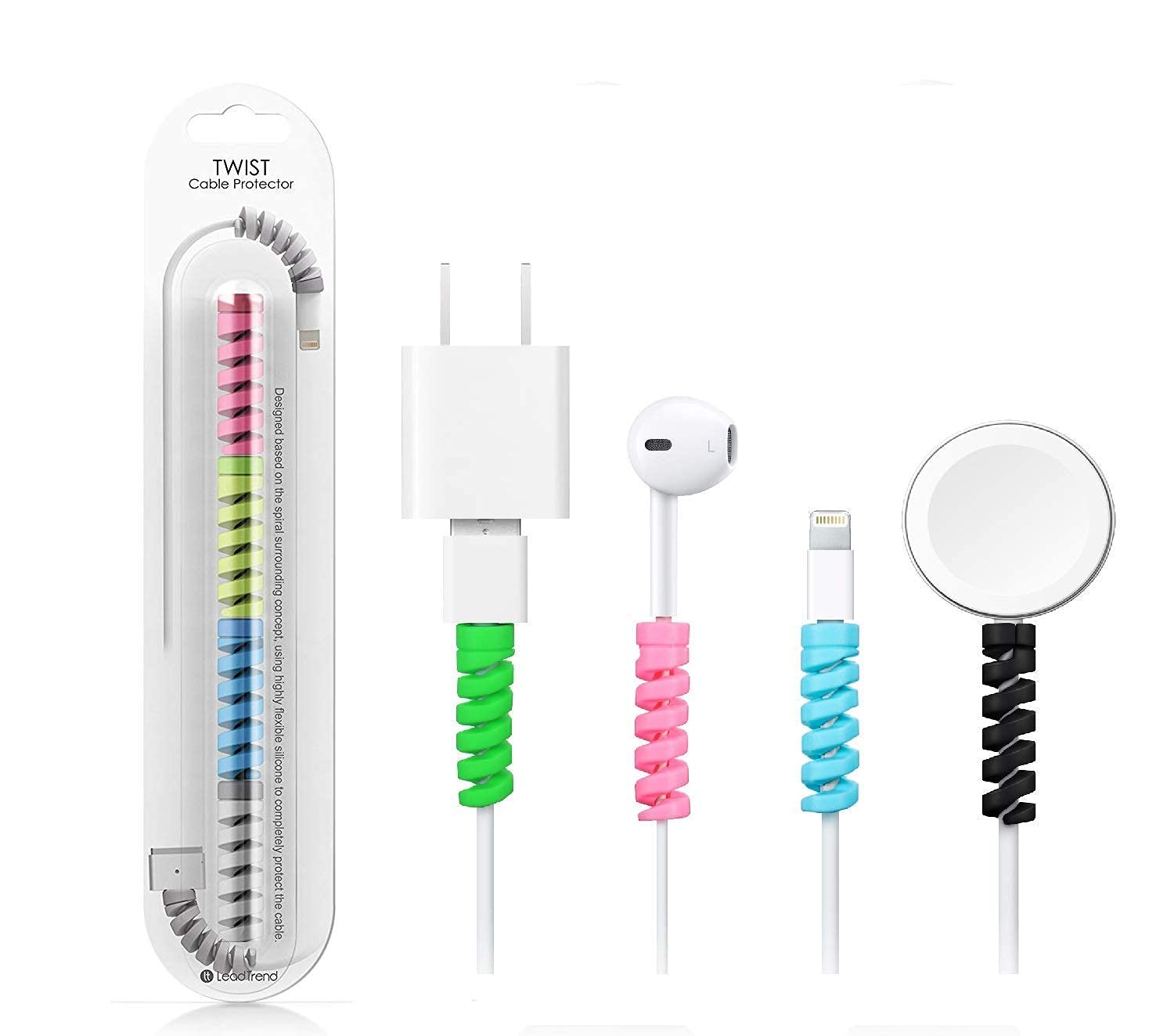 Spiral Cable Protector for OnePlus Nord N200 5G Original Data Cable Saver Charging Cord Protective for iPhone Samsung Mackbook Universal Earphones Cable Cover (4 Pieces -Set 1)-image-20