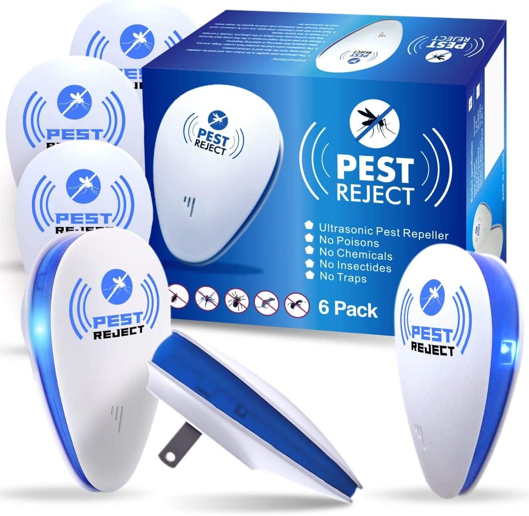 Ultrasonic Pest Repeller [6 Pack] Plug In, Bed Bug Killer, Electronic Mice Repellent, Roach Killer Indoor | Safe, No Harmful Chemicals, Non-Toxic | Effective Against Spiders, Cockroaches, Ants, Mouse
