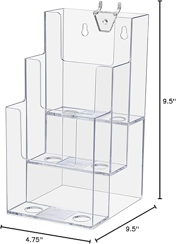 Vista 8 de Marketing Holders Paquete de 10 soportes para folletos para trípticos de 4 pulgadas de ancho y tarjetas de visita de 3.5 x 2 pulgadas, acrílico