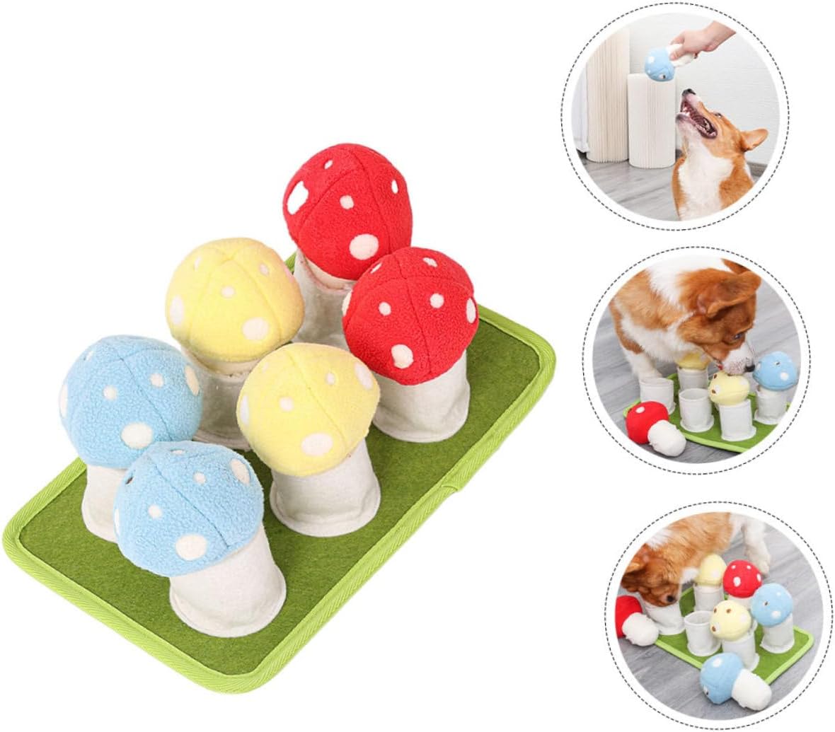 Abaodam Interactive Dog Slow Feeder Toy Creative Puppy Sniffle Mat Squeaky Mushroom Dog Training Foraging Pad for Chewing and Boredom Relief