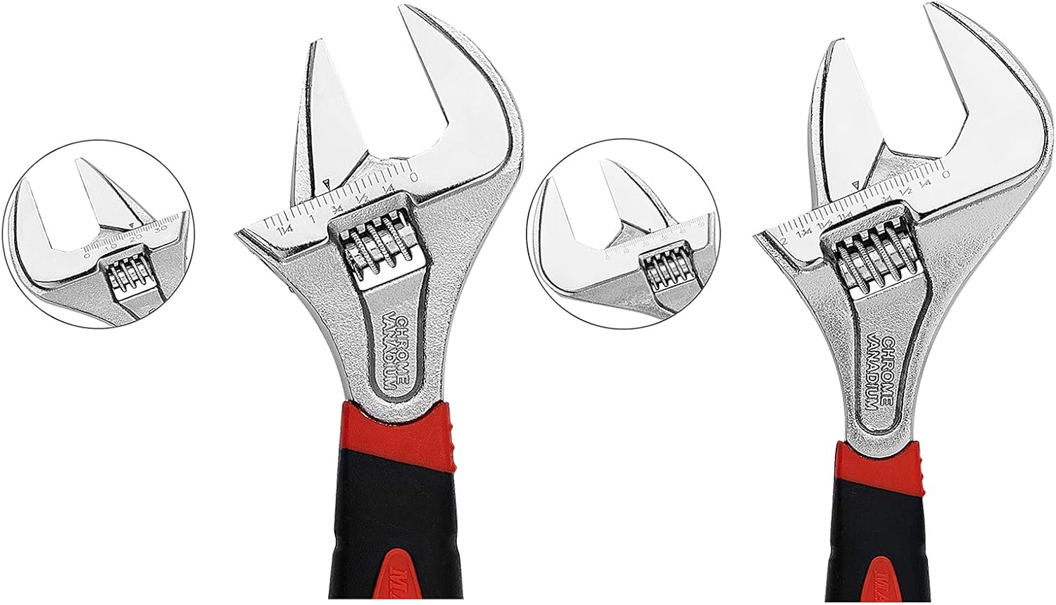 MAXPOWER 2PCS Softgrip Adjustable Wrench Set, Shifter Movable Spanner with Ergonomic TPR Handle, Super Large Jaw Capacity, Drop Forged Cr-V Steel, Chrome Finish, Metric/SAE, Includes 8-Inch, 10-Inch