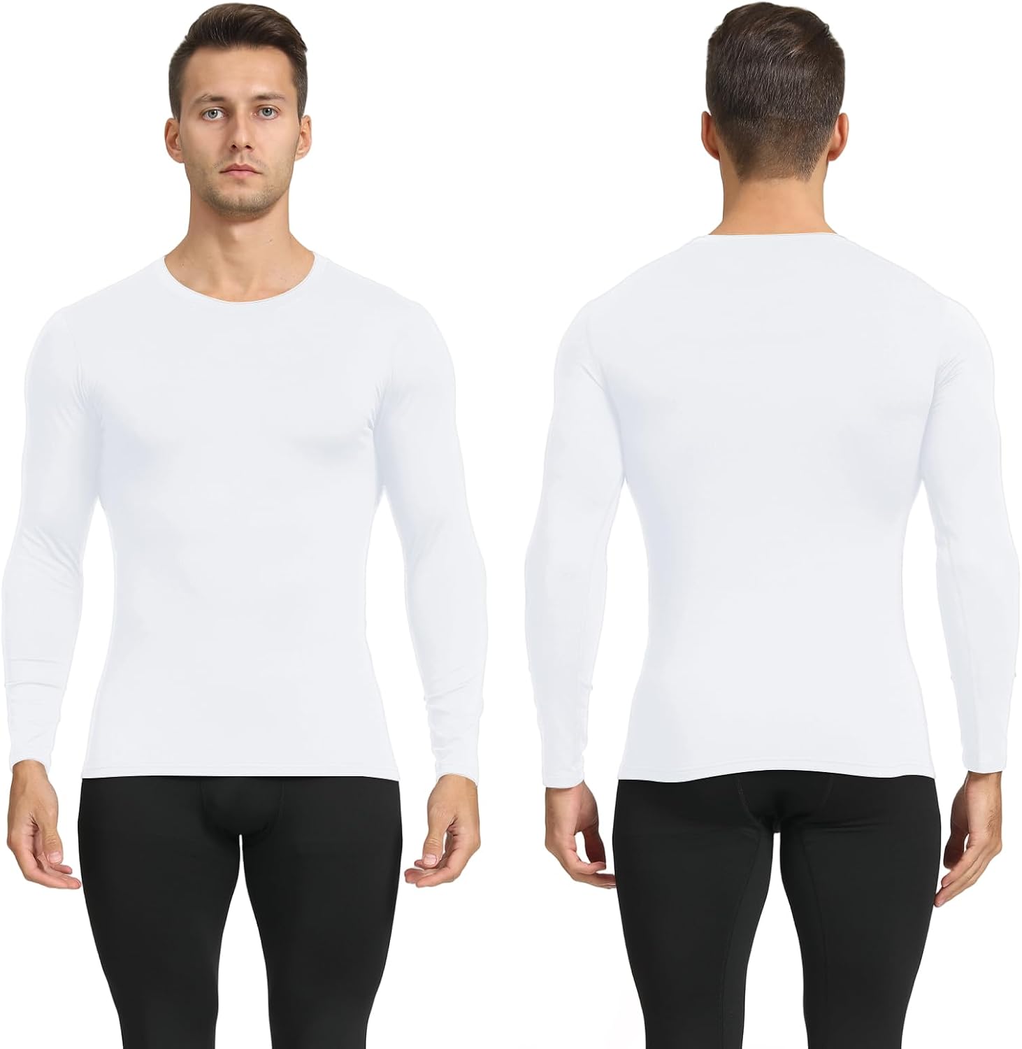 HYCOPROT Men's Thermal Compression Shirts Fleece Lined Long Sleeve Base Layer Sports Undershirt Winter Athletic Workout Top