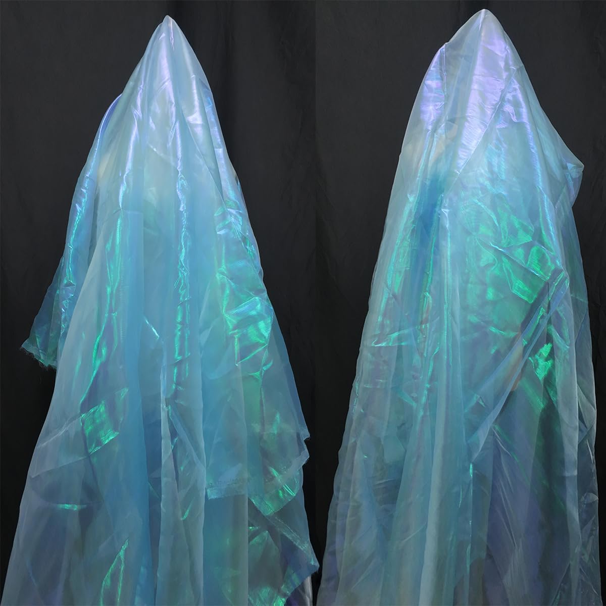 Light Blue Iridescent Organza Fabric for Wedding & Halloween, 11 Yard Long, 59-Inch Wide, Perfect for DIY, Photography Scene Arrangement, and Personalized Clothing Production