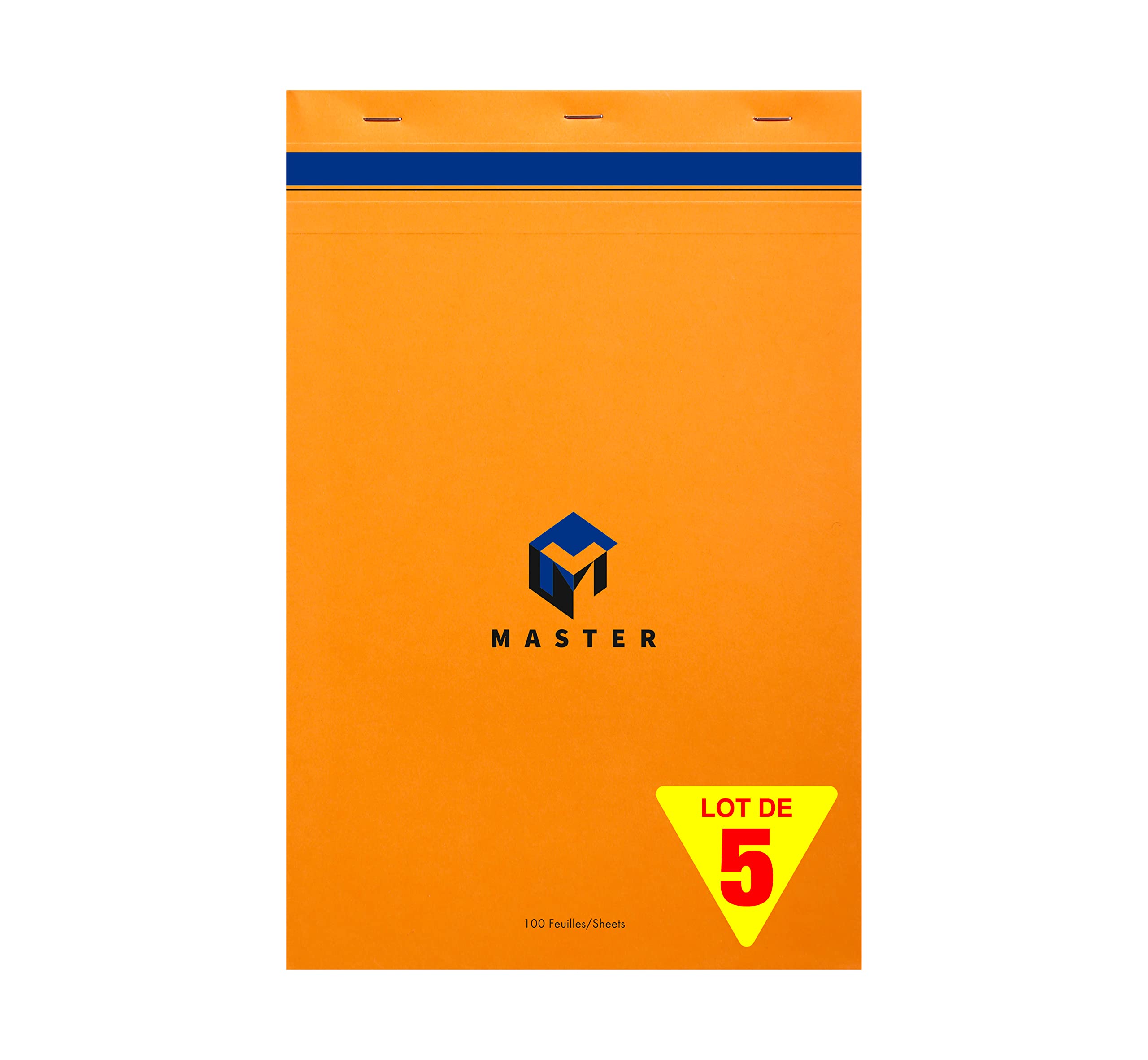 Calligraphe (Gamme Bureau Clairefontaine) 10714C - Un Paquet de 5 Blocs Master Agrafé en-Tête 100 Feuilles 21X31,8cm 70G Petits Carreaux, Couverture Carte enduite, Orange