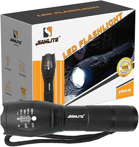 Linterna LED de alta potencia  1200 lúmenes brillante zoom foco o reflector  5 modos  más brillante ultra ligero, tamaño de bolsillo, impermeable,