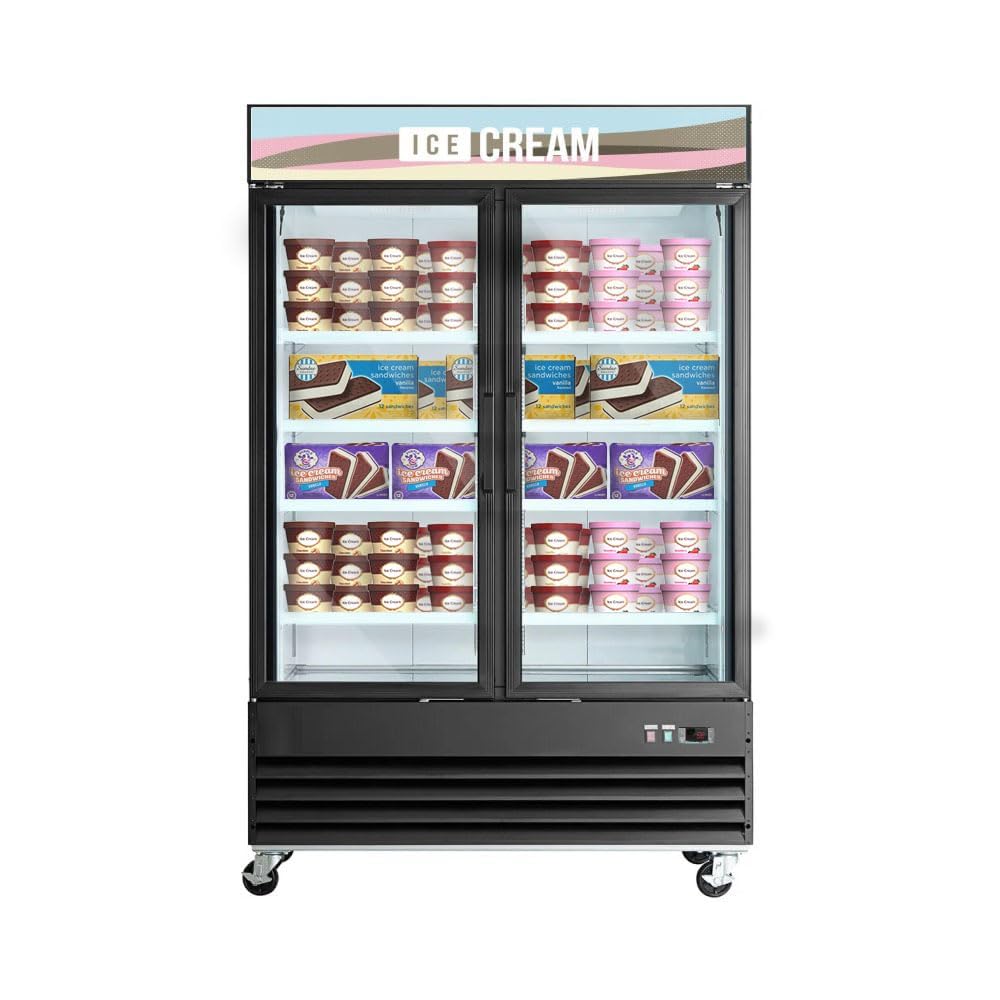 Peak Cold Double Door Retail Ice Cream Display Freezer & Frozen Treat Merchandiser; 45 CU Ft