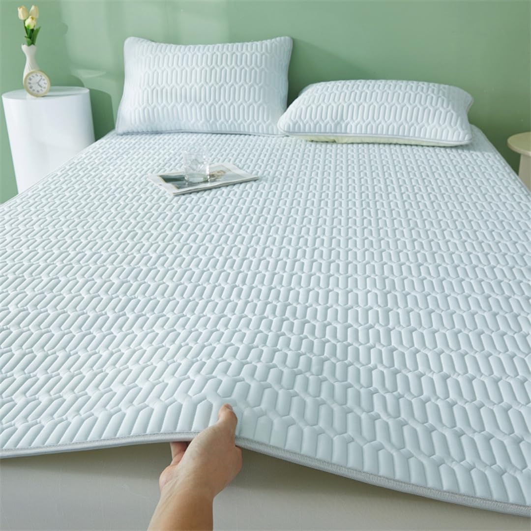 Drap de lit rafraîchissant anti-glisse en soie glacée 180 * 200 bleu