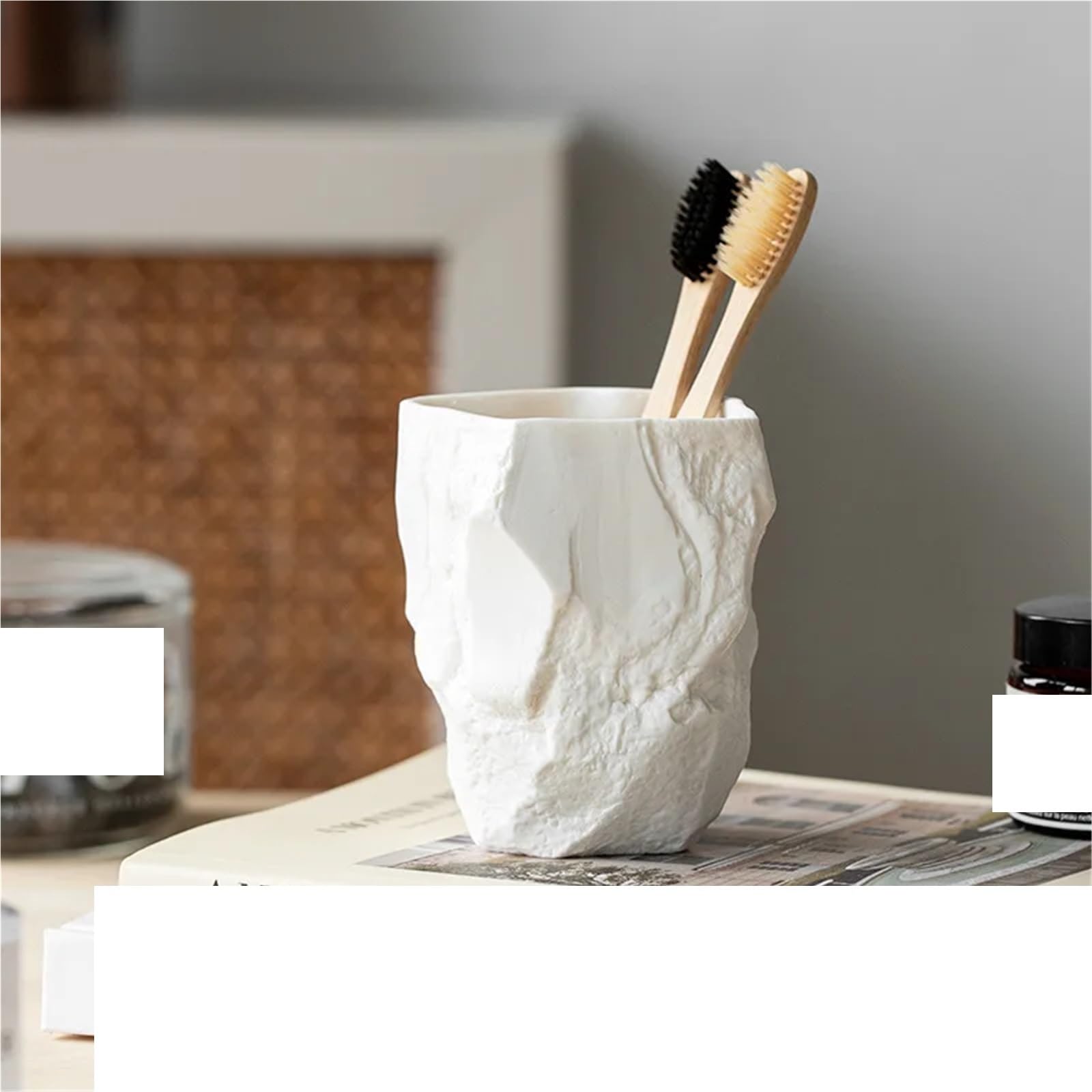 Vaso para Cepillo De Dientes Adornos for Taza de Cepillo de Dientes, Tazas de cerámica for Lavado de Dormitorio y baño, Accesorios organizadores de baño artesanales, 2 uds. para Hogar,Viajes