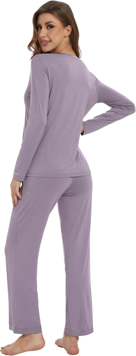 WiWi Womens Pajamas Set Sleepwear Loungewear Long Sleeve Pajama Sets Soft Pjs Viscose from Bamboo 2 Piece PJ S-XXL - Image 2