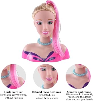 Eznaobo Styling Head Doll for Kids, Dolls Head for Hairdressing Kids, 35 Pcs Hair Accesories Playset, Girls Gifts Birthday Role Play Toys for Girl 4 5 6 7 8 Year Old, Christmas and Birthday Gift (A)