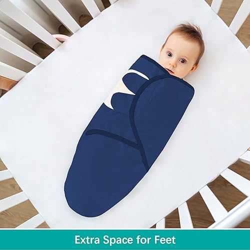 Miniatura 3 de Biloban Pañales para bebés de 0 a 3 meses para niño y niña, manta de algodón para envolver al recién nacido, gris y azul marino, paquete de 2