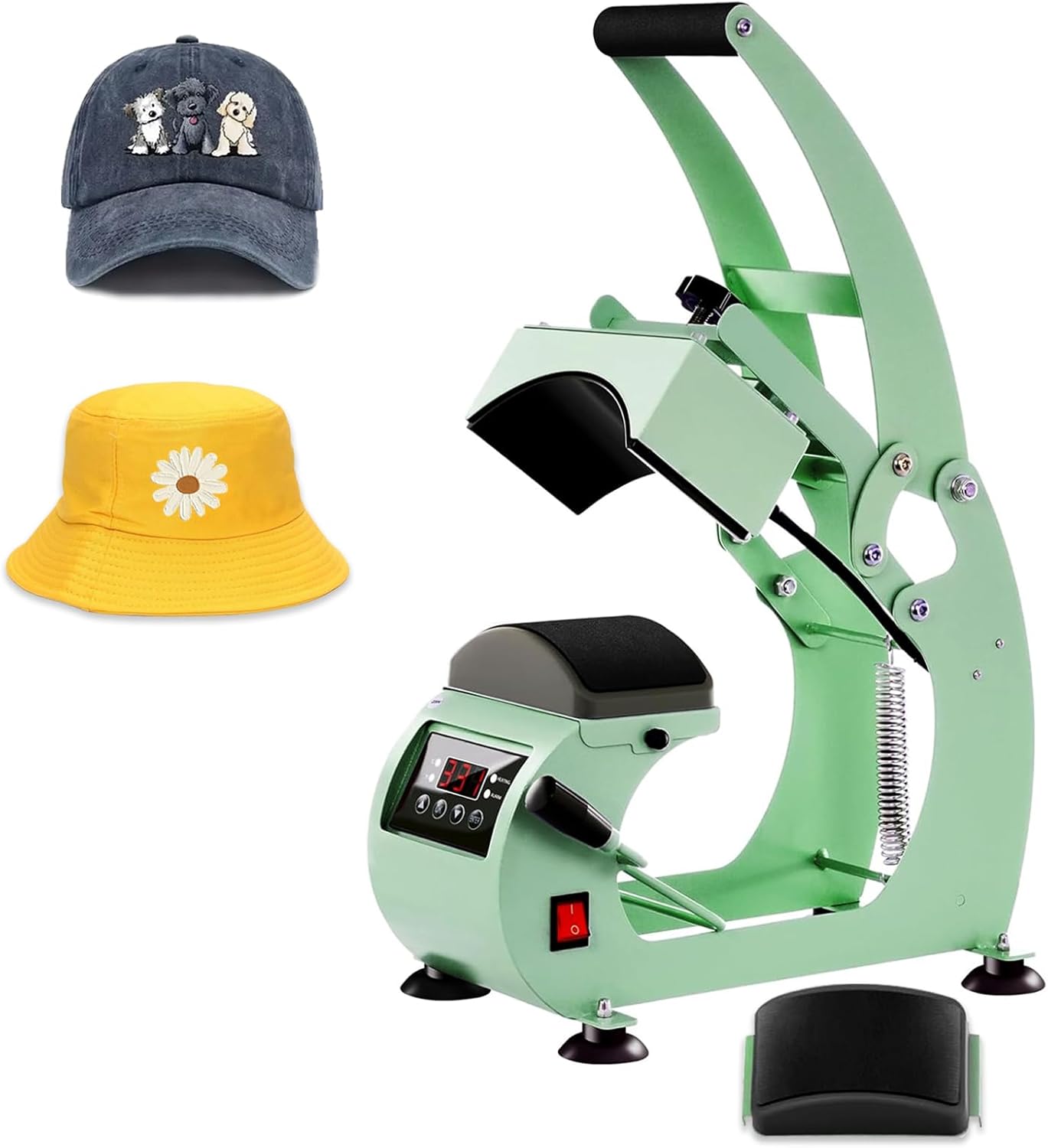 Hat Press, Hat Press Heat Machine for Caps with LCD Control, Hat Heat Press with 2pcs Interchangeable Platens & Caps Stretcher for Vinyl, Sublimation, Heat Transfer (Green)