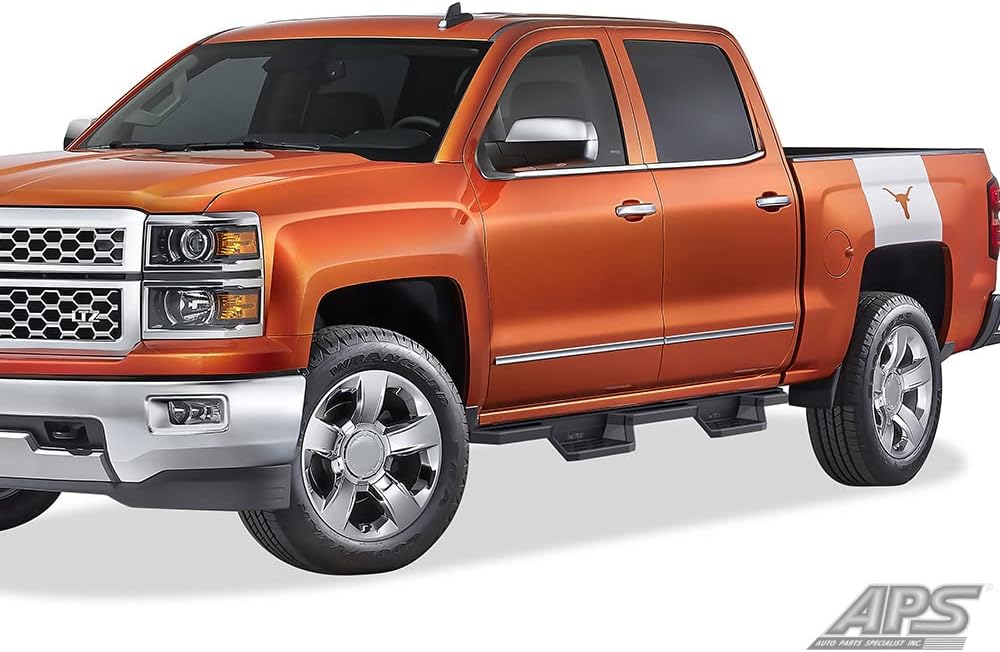 APS Stainless Steel Pocket Steps Running Boards Side Bars Compatible with Chevy Silverado GMC Sierra 1500 2007-2018 Crew Cab & 2500 3500 HD 2019 Crew Cab (Exclude 07 Classic)
