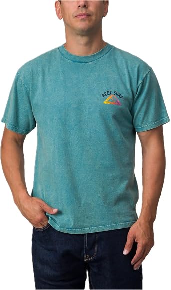 REEF Mens Grim Graphic Short Sleeve Tee, Turq/White, Small