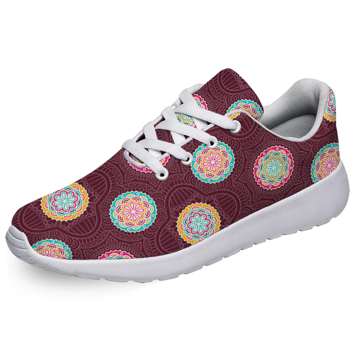 Women Men Ethnic Floral Prints Shoes Slip On Running Shoes Athletic Tennis Sneakers White Size 13