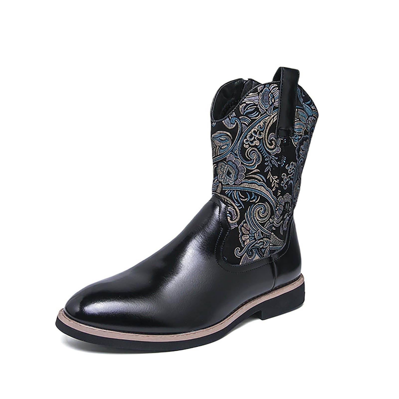 Stivali da Cowboy da Uomo Larghi Vintage A metà Polpaccio | stivali occidentali con ricamo a punta tonda tacco a blocchi stivali lunghi Scarpe da Equitazione Stile Country