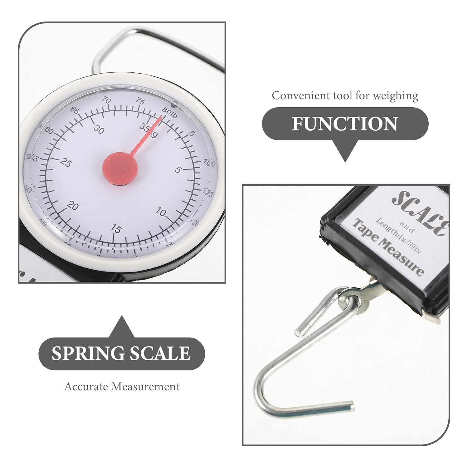 HEMOTON Portable Luggage Scale with Hook 35kg Hanging Spring Weighing Scale for Travel and Outdoor Use for Suitcases and Bags