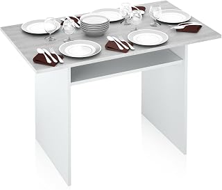 Habitdesign, ausziehbarer Konsolentisch, Beistelltisch oder Küchentisch, mit Ablageboden, Finish in Artik weiß und Zementgrau, Maße: 120 x 75 x 35-70 cm (B x H x T), Modell Tavolo