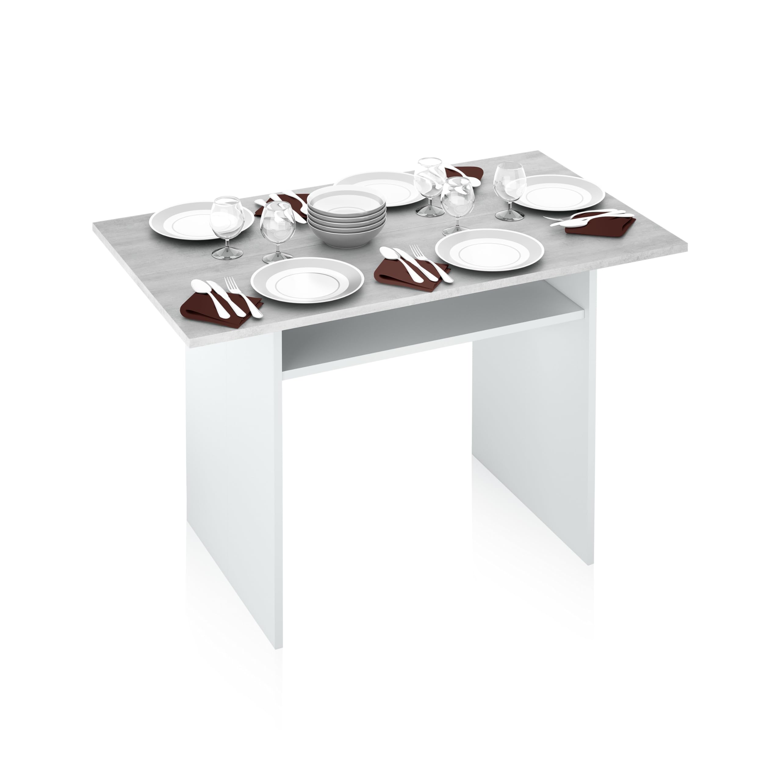 Habitdesign, ausziehbarer Konsolentisch, Beistelltisch oder Küchentisch, mit Ablageboden, Finish in Artik weiß und Zementgrau, Maße: 120 x 75 x 35-70 cm (B x H x T), Modell Tavolo