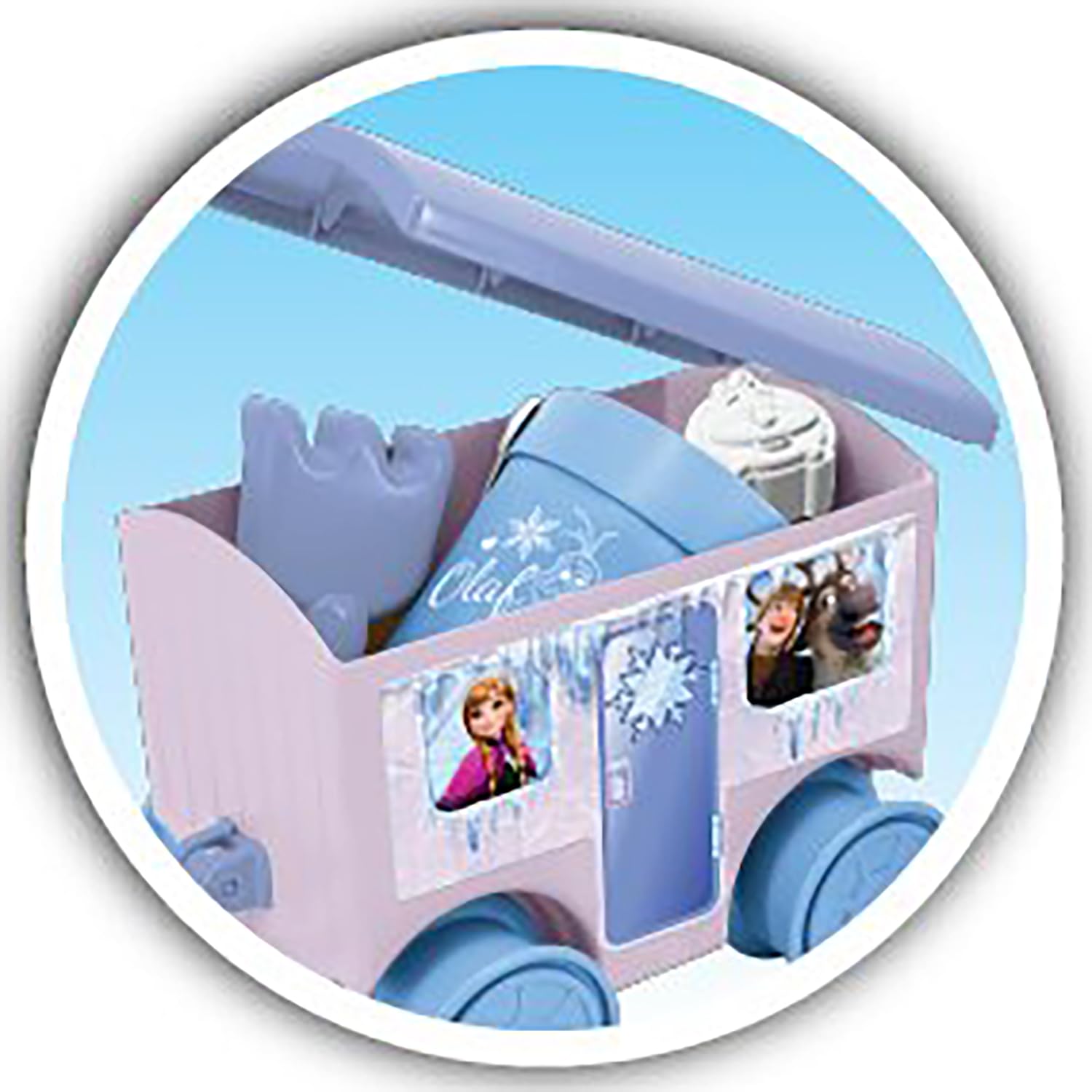 Kiddieland: Lights N' Sounds Camper & Trailer - Frozen - Disney Fuß-zu-Boden-Ride-On, interaktives Armaturenbrett, Aufbewahrung, Strandspielzeug, Kleinkinder 12-36mo
