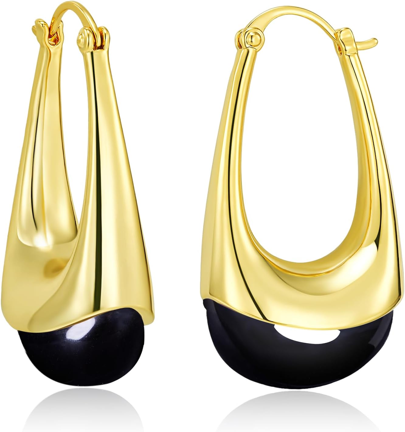 SNGIA Long Oval Chunky Dangle 18K Gold Plated Hoops with Colored Resin Gemstone Statement Earrings for Women, (Green, Brown, Light blue, Dark Blue), Bold Drop Handmade Exaggerated Irregular Trendy Bohemian Jewelry Gifts, Unique Dangling Teardrop Baroque Stone Summer Beach Fashion Earrings Accessories, Round Vintage Thick Circular Nickle Free Huggies Hoop Earrings