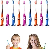 Vista 3 de Paquete de 9 cepillos de dientes Happy Smiley con cerdas suaves, soporte de ventosa, cuidado bucal para niños