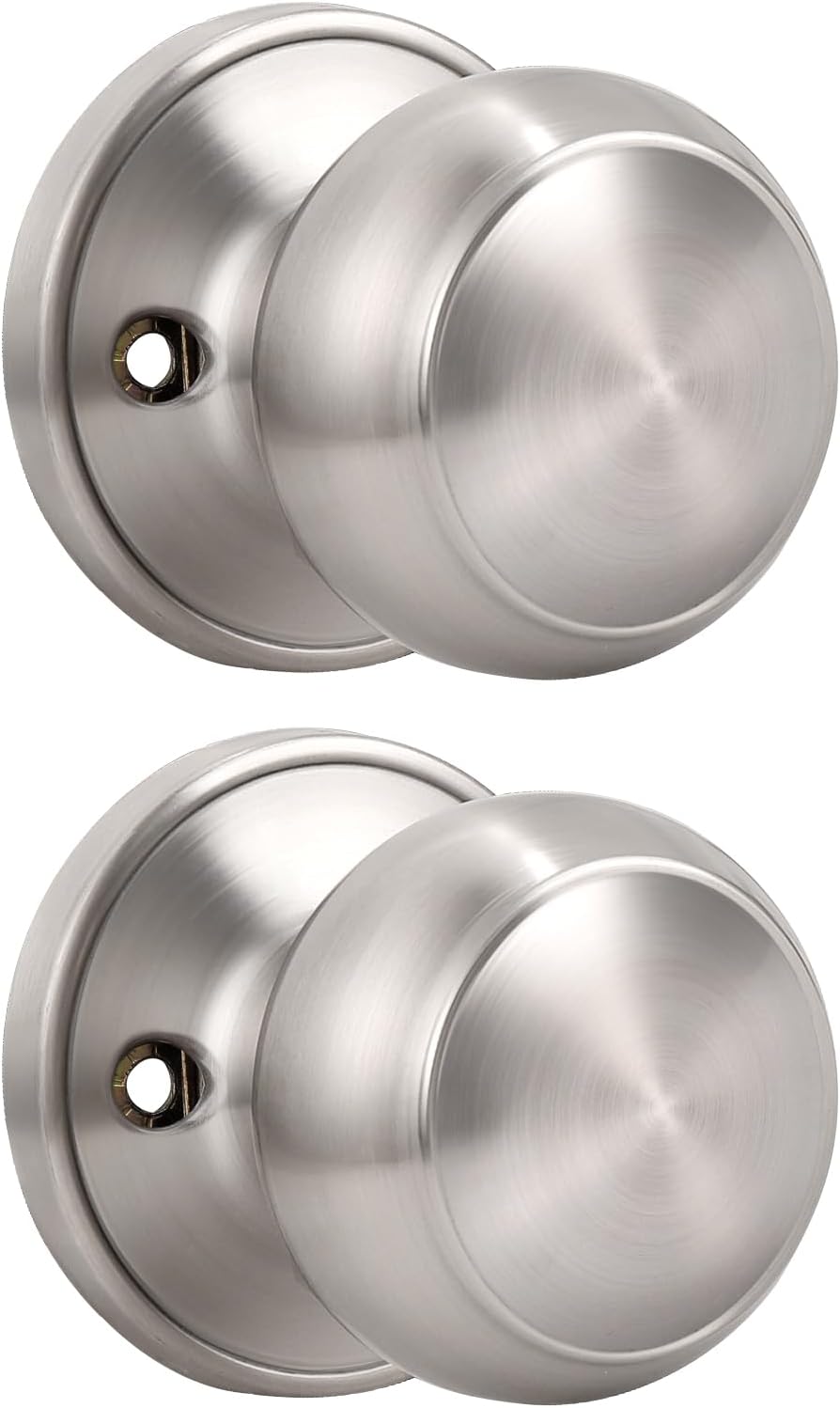 KNOBWELL 2 Pack Brushed Nickel Dummy Door Knob, Single Sided Handle for Closets, French Double Doors, and Pantry, Satin Nickel One Side Non-Turning Interior Push/Pull Door Knob
