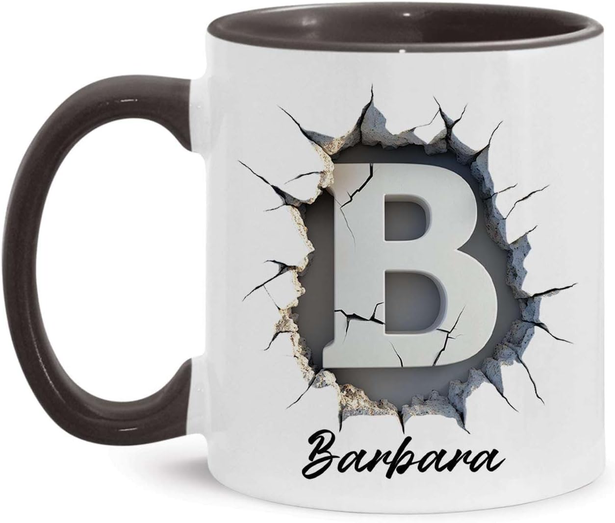 Large Letter B Coffee Mug, Custom Name Monogram Accent Cup, Personalized Alphabet Initial B Ceramic Mug, Customized Letter B Cup 11oz 15oz, Cracked Wall Letter B Design Mug