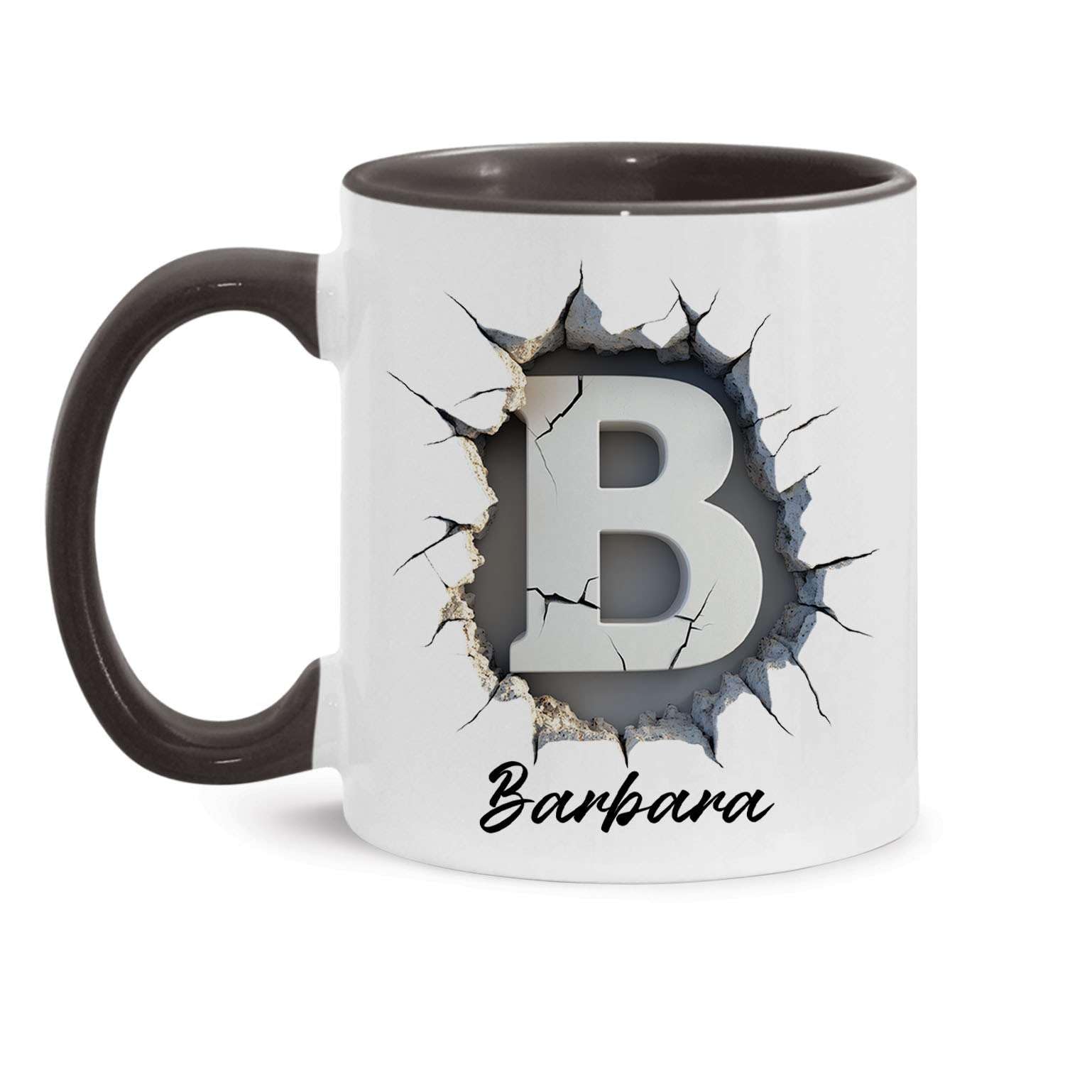 Large Letter B Coffee Mug, Custom Name Monogram Accent Cup, Personalized Alphabet Initial B Ceramic Mug, Customized Letter B Cup 11oz 15oz, Cracked Wall Letter B Design Mug