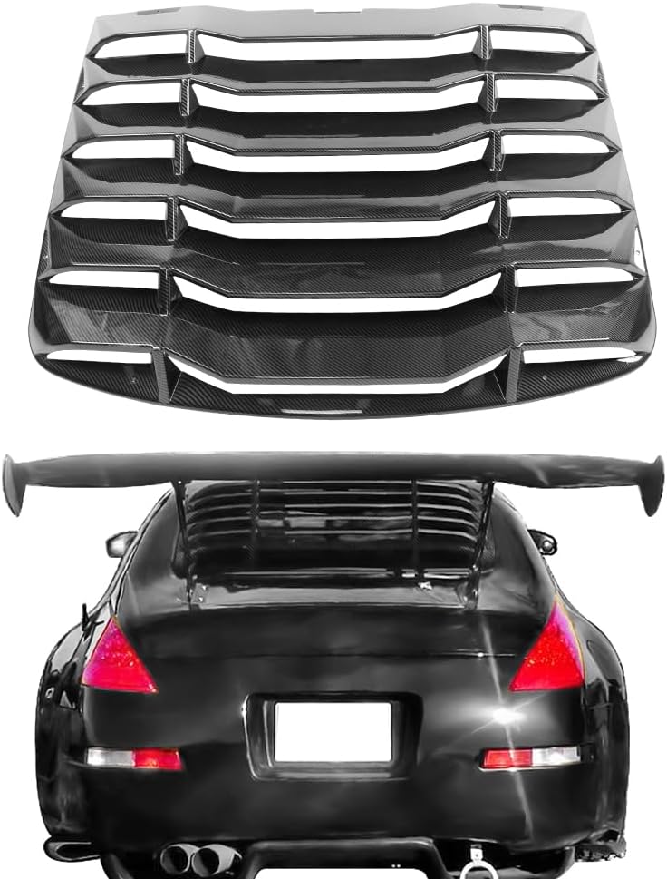 Rear Window Louver, Compatible with 2003-2008 Nissan 350Z, ABS Plastic Black Carbon Fiber Print IKON Style Back Window Windshield Sun Shade Cover Vent