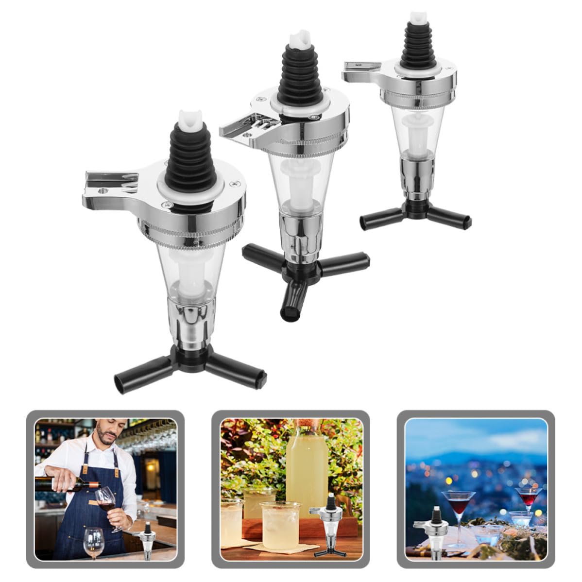 Veemoon 3 Piezas Dispensador de Licor Colgante para Botella de Vino Boquilla de Acero Inoxidable y Silicona, Fácil de Usar y Limpiar, Adecuado para Fiestas y Eventos Sociales