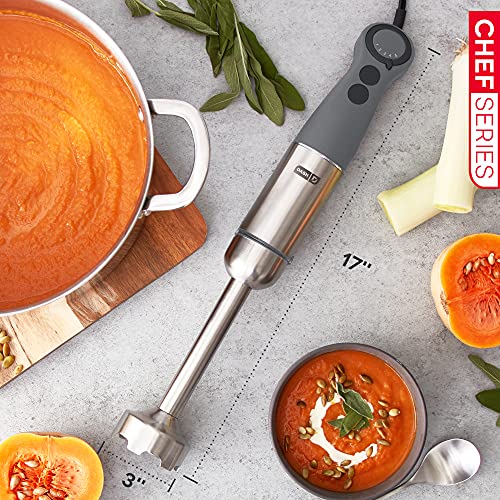 Dash Chef Series Deluxe Immersion Hand Blender, 5 Speed Stick Blender With Stainless Steel Blades, Dough Hooks, Food Processor, Grate, Mash, Slice, Whisk Attachments And Recipe Guide – Cool Grey #TOP5