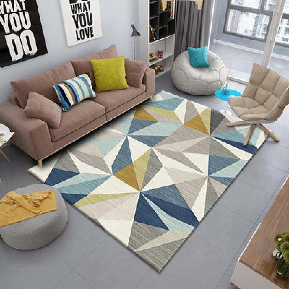 Tapis bleu jaune doux 160x280 cm pour isoler les sols froids avec élégance