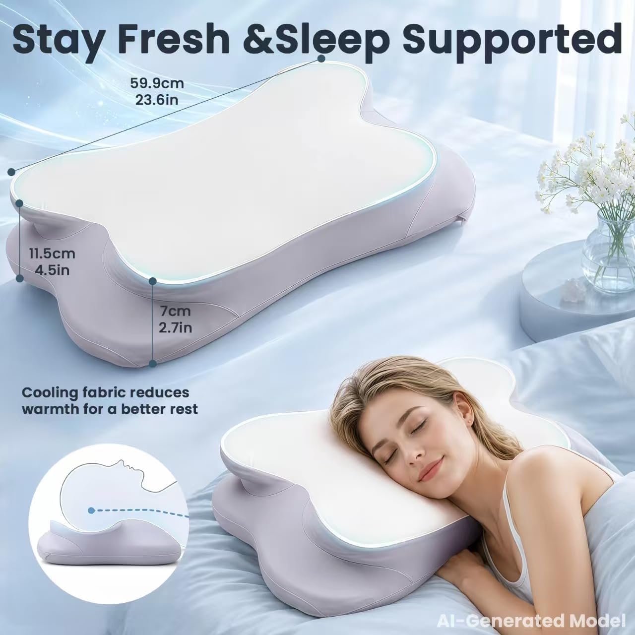 2026 Upgraded 2.0 Soft Cloud Pillow Cervical Memory Foam Pillow, Ergonomic Neck Support Pillow for Side Back Stomach Sleepers（White