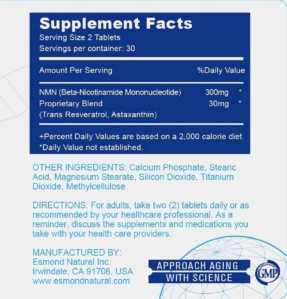 NMN Plus (Changes The Way You Age, 300mg NMN+30mg Trans Resveratrol, Total 9000mg Beta-NMN), GMP, Natural Product Assn Certified, Made in USA - 330mg, 60 Tablets