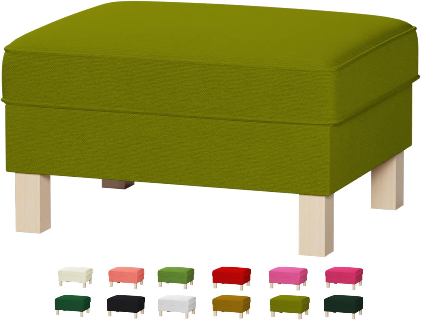 Fluorescent Green Velvet Replacement Covers - 2 Piece Fitted Ottoman Cover for Sofa Footstool - Only Cover