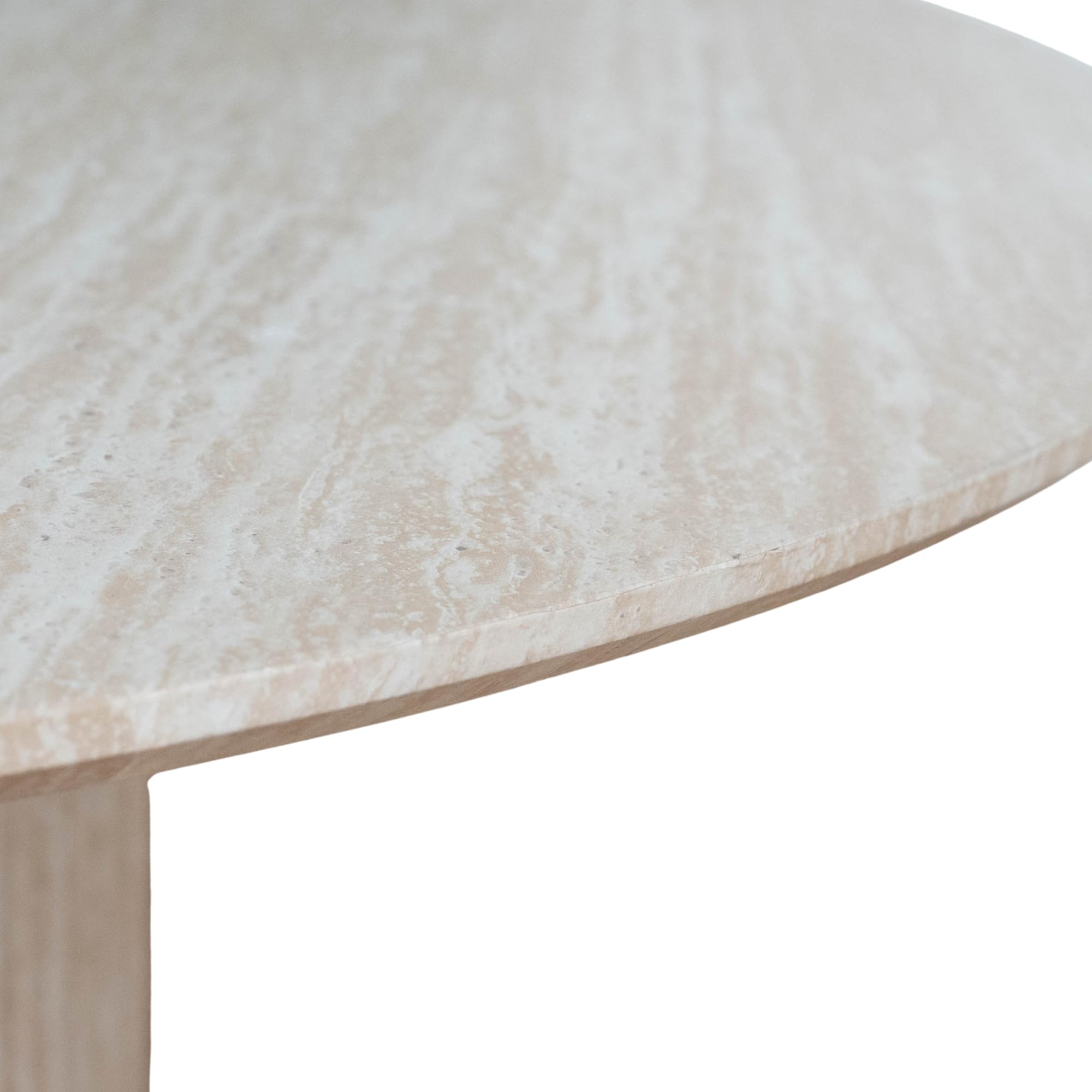 Table à Manger Ronde Pillard – Table Design Effet travertin pour Salle à Manger – Convivialité Naturelle et Usage Quotidien – Pied Central cannelé Stable – Style Chic et Lumineux