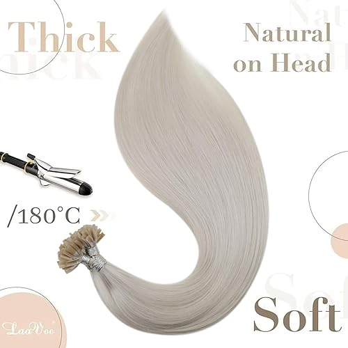 Miniatura 3 de LaaVoo Extensiones de cabello humano con punta en U, color rubio platino, extensiones de cabello humano real, rubio de 20 pulgadas, extensiones de