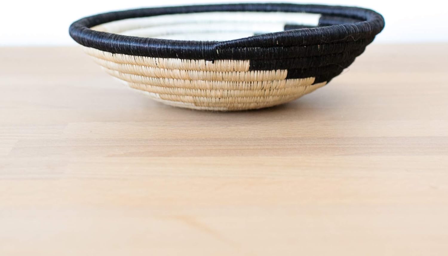 Small African Basket- Kitabi/Rwanda Basket/Woven Bowl/Sisal & Sweetgrass Basket/Light Tan, Black, White