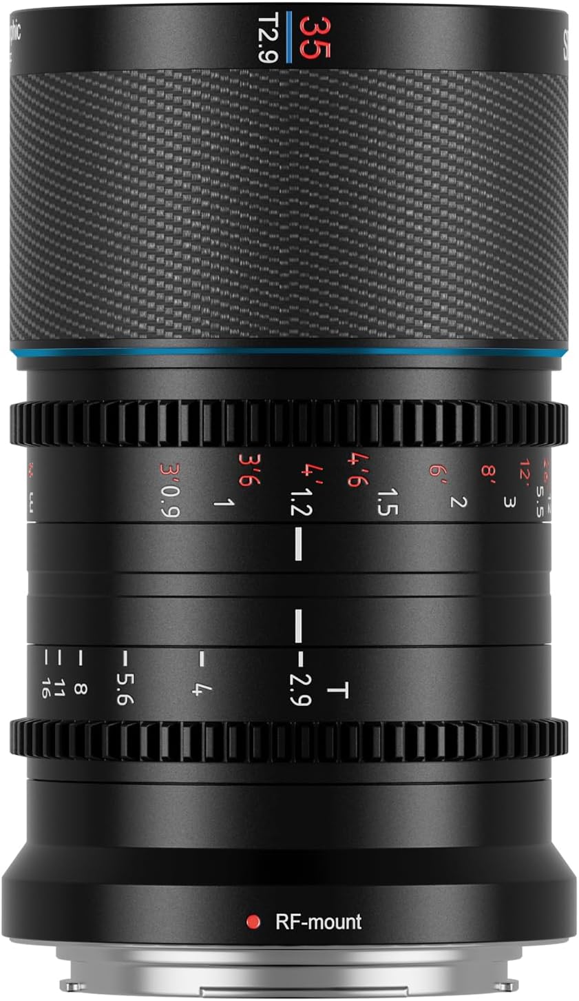 SIRUI Saturn 35mm T2.9 1.6X Full Frame Carbon Fiber Anamorphic Lens, Cine Lens for RF Mount Cameras, 418g (Blue Flare)