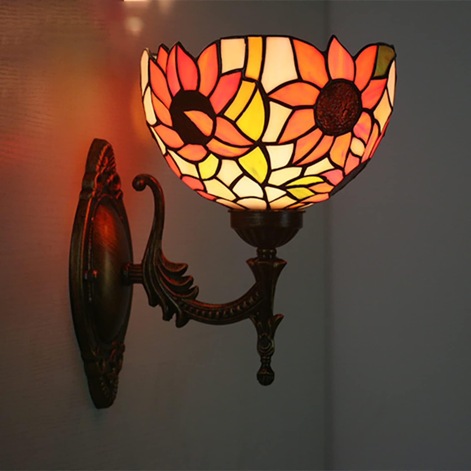 NHPJFDC 8 Inch Mini Tiffany Wall Sconce, Pastoral/Baroque/Mediterranean/Cream Amber Bead Style Stained Glass Wall Light, Handicrafts Wall Lamp For Hotel Room Corridor Library