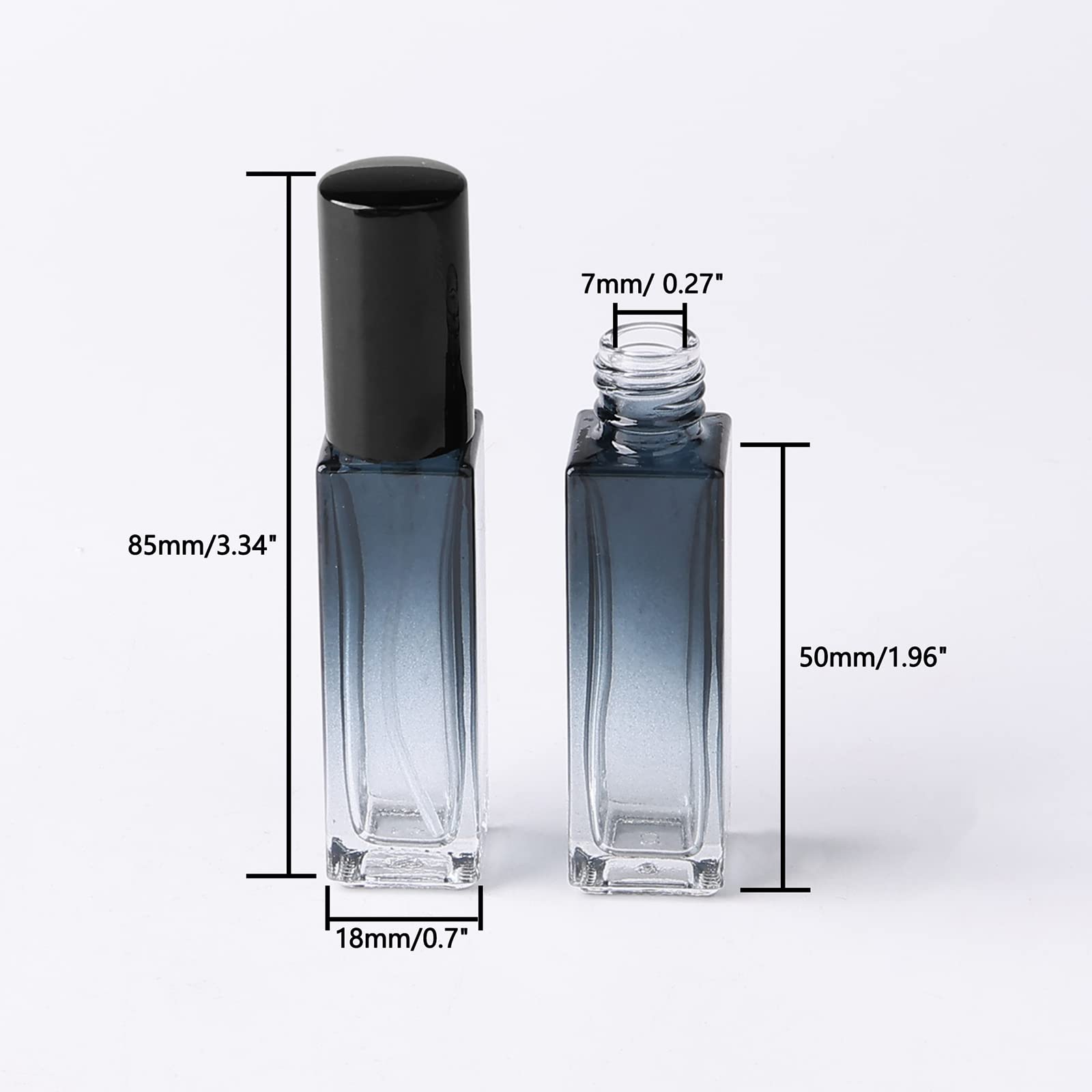Mini flacone spray quadrato da 10 ml in vetro, vuoto, ricaricabile, dispenser liquido per la cura della pelle (tappo nero)